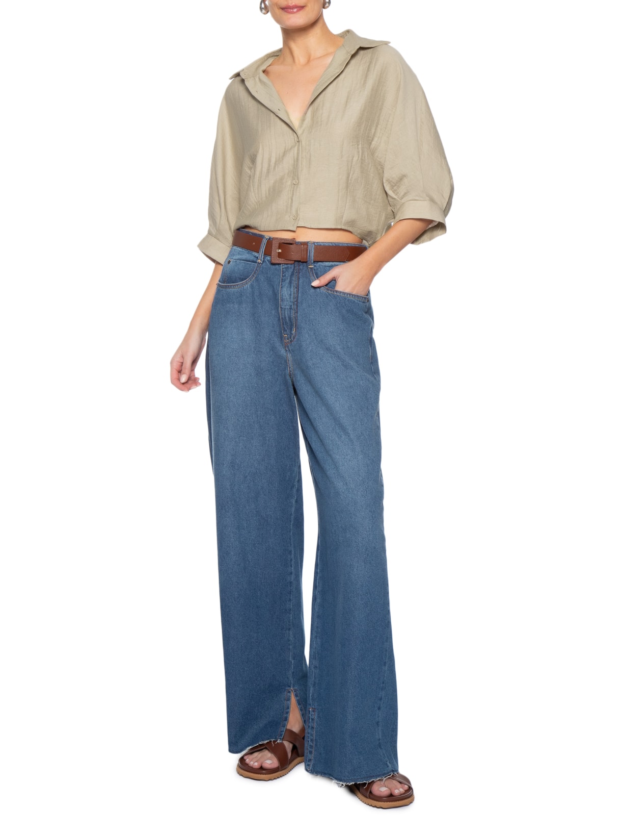 Camisa Feminina Modelagem Ampla  Bege Basiq