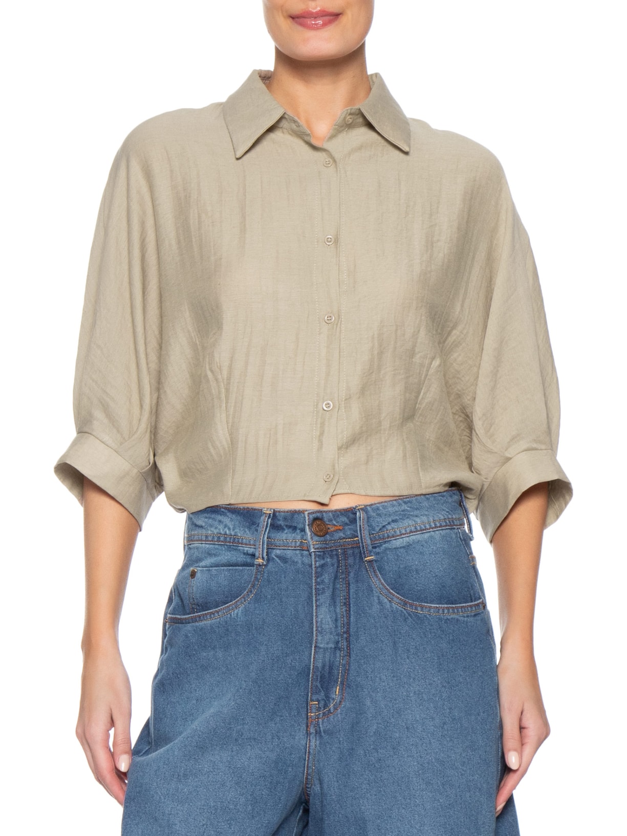 Camisa Feminina Modelagem Ampla  Bege Basiq