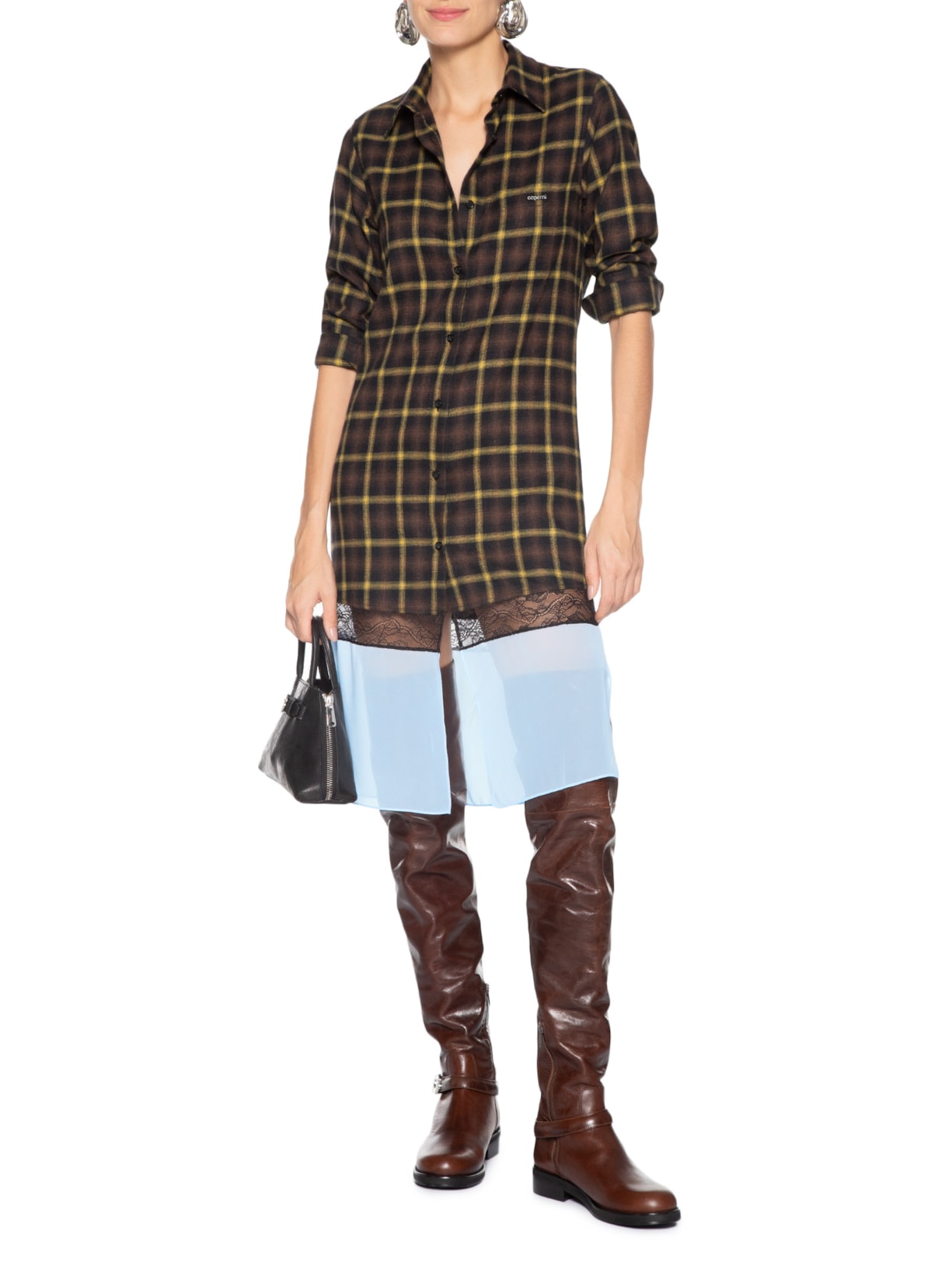 Camisa Feminina Multi Layer Shirt Dress Marrom Coperni