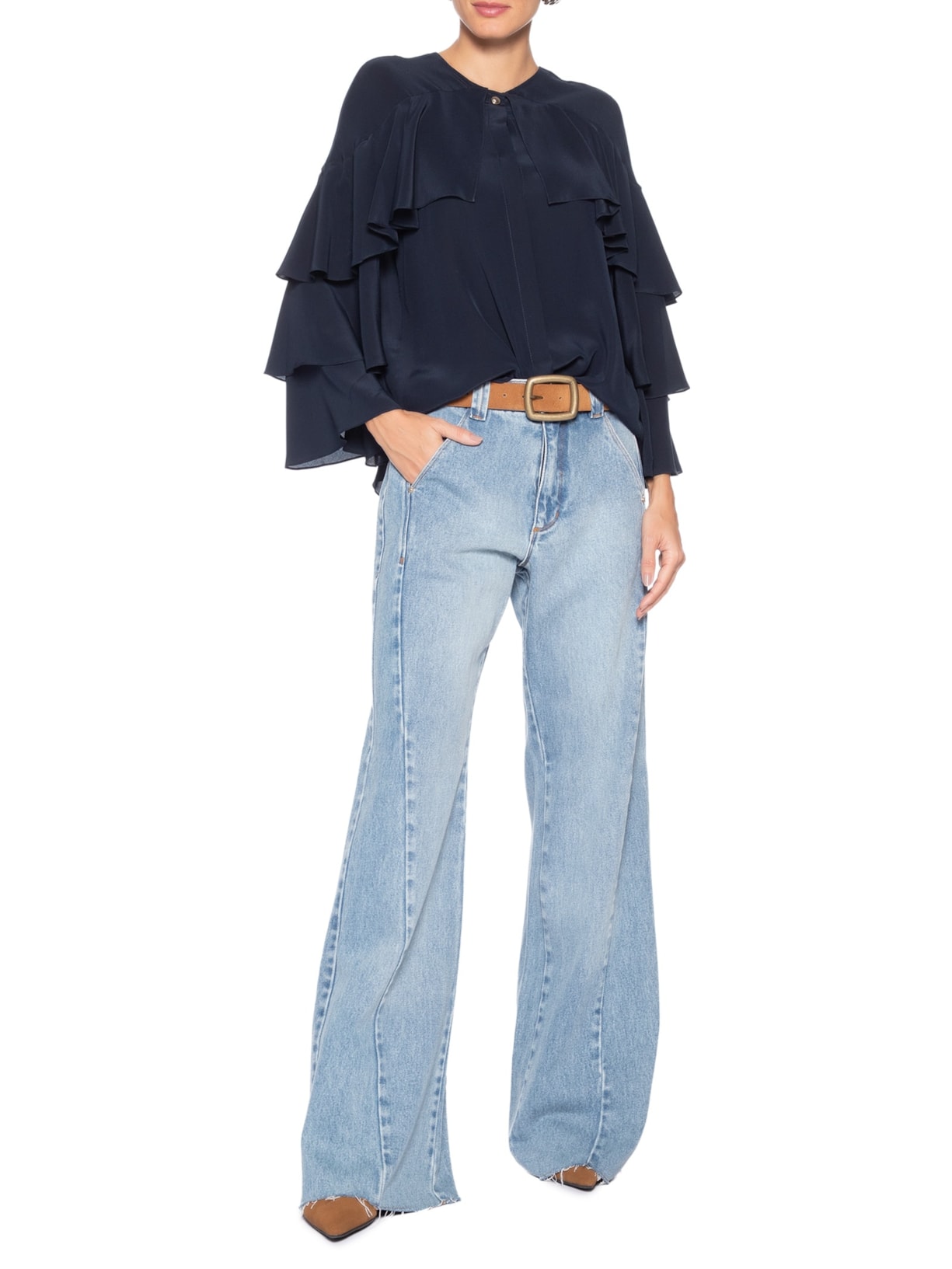 Camisa Feminina  Nani Babados Azul Le Lis