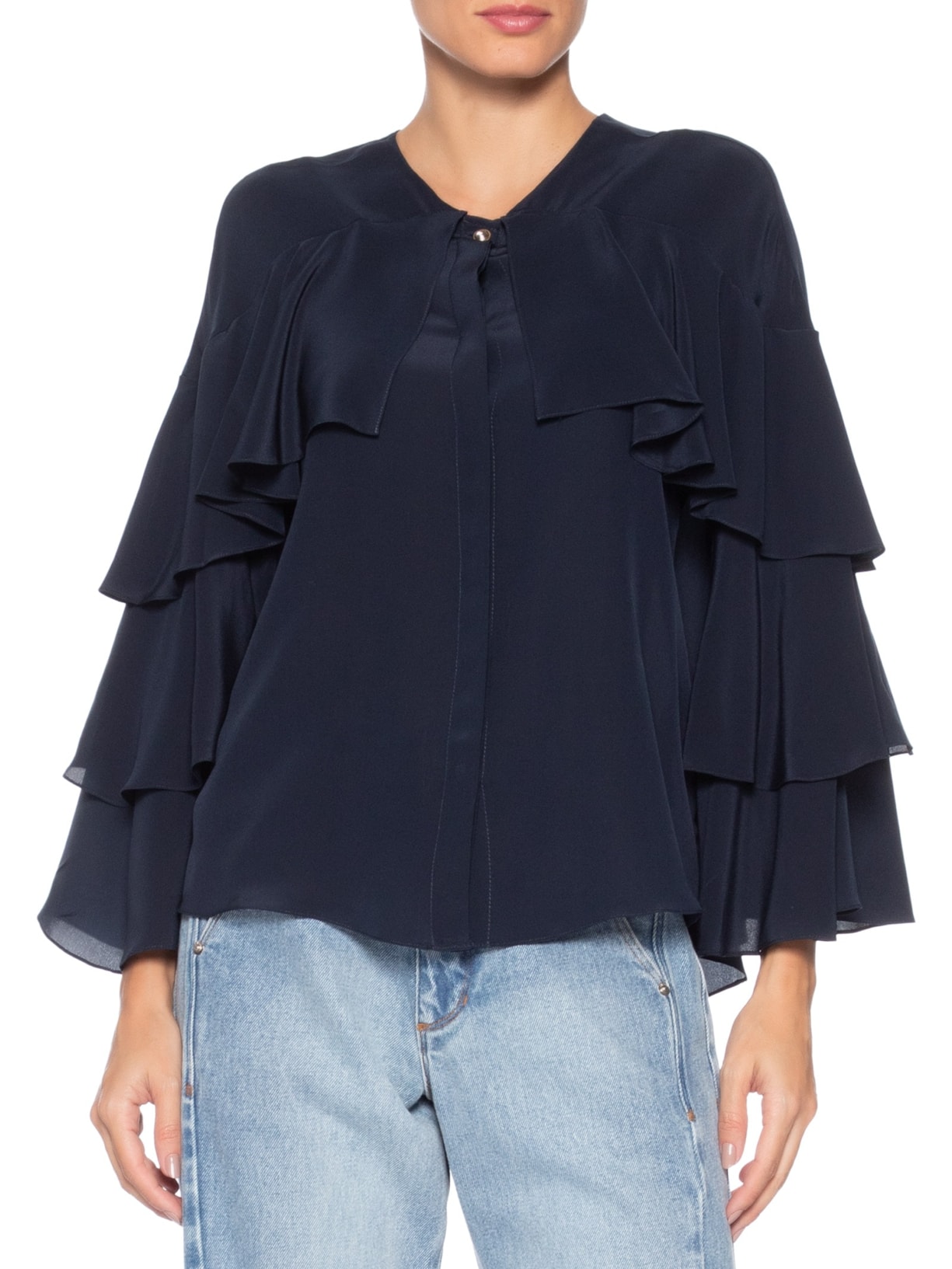 Camisa Feminina  Nani Babados Azul Le Lis