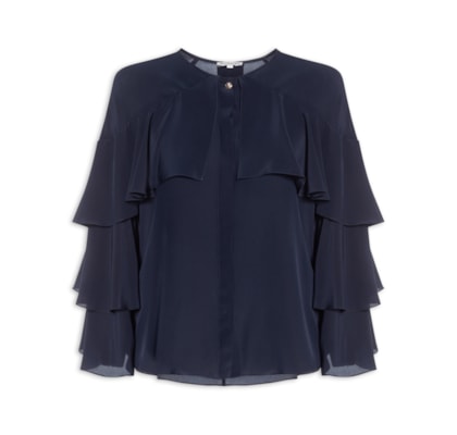 Camisa Feminina  Nani Babados – Azul