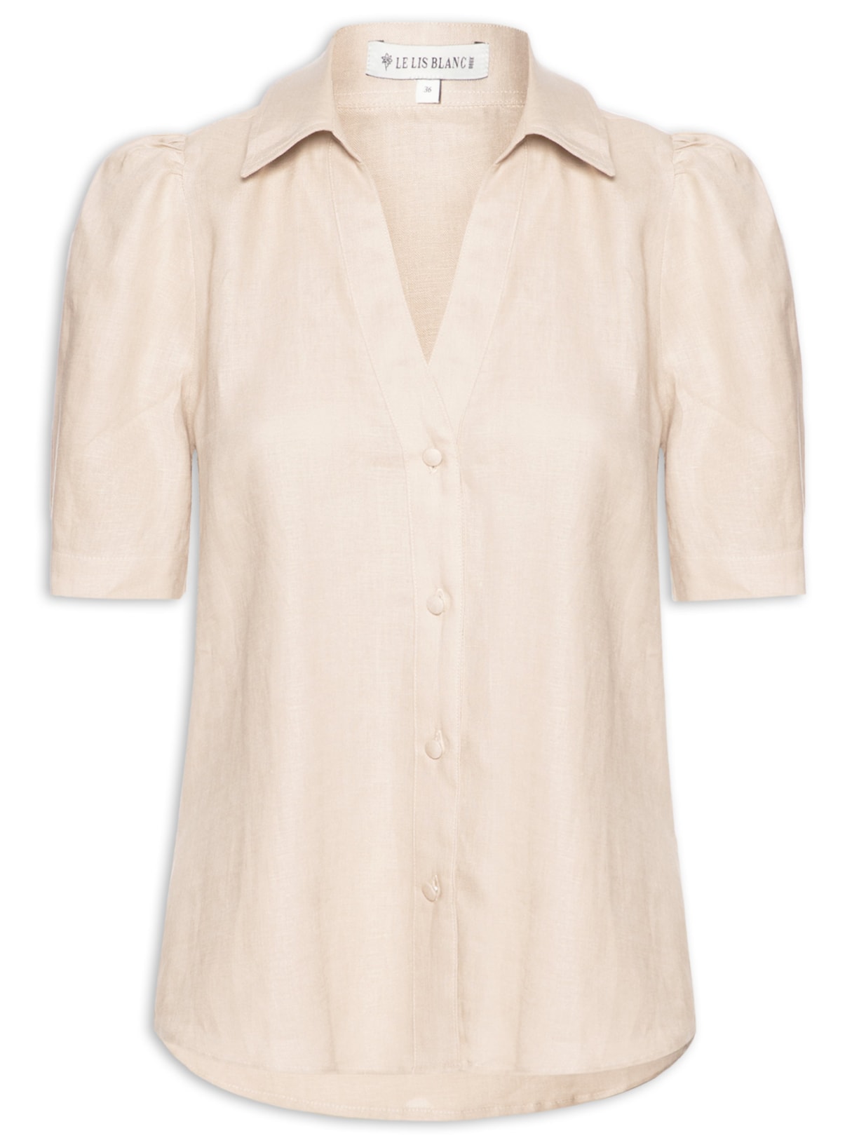 Camisa Feminina New Beck Manga Curta - Bege