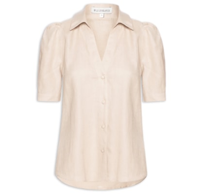 Camisa Feminina New Beck Manga Curta - Bege