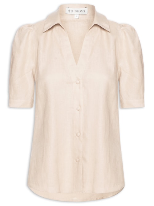 Camisa Feminina New Beck Manga Curta - Bege
