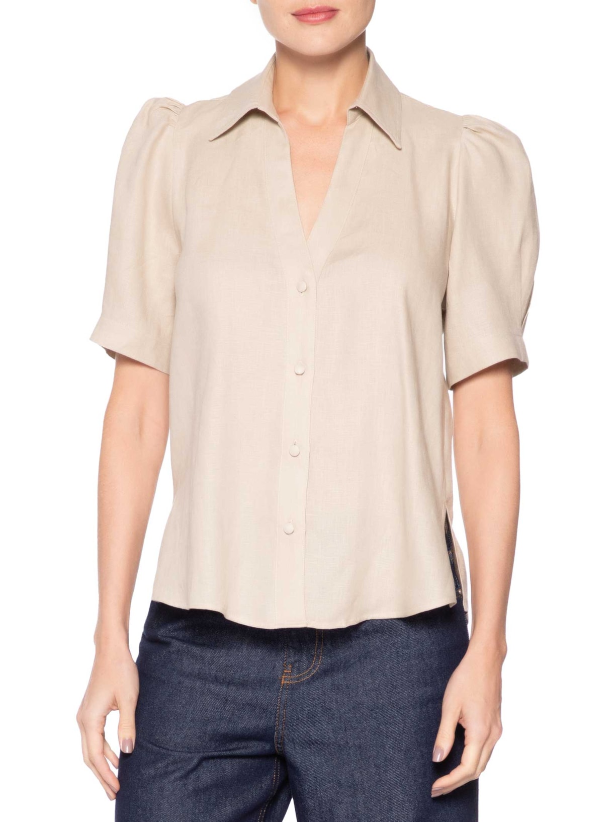 Camisa Feminina New Beck Manga Curta Bege Le Lis