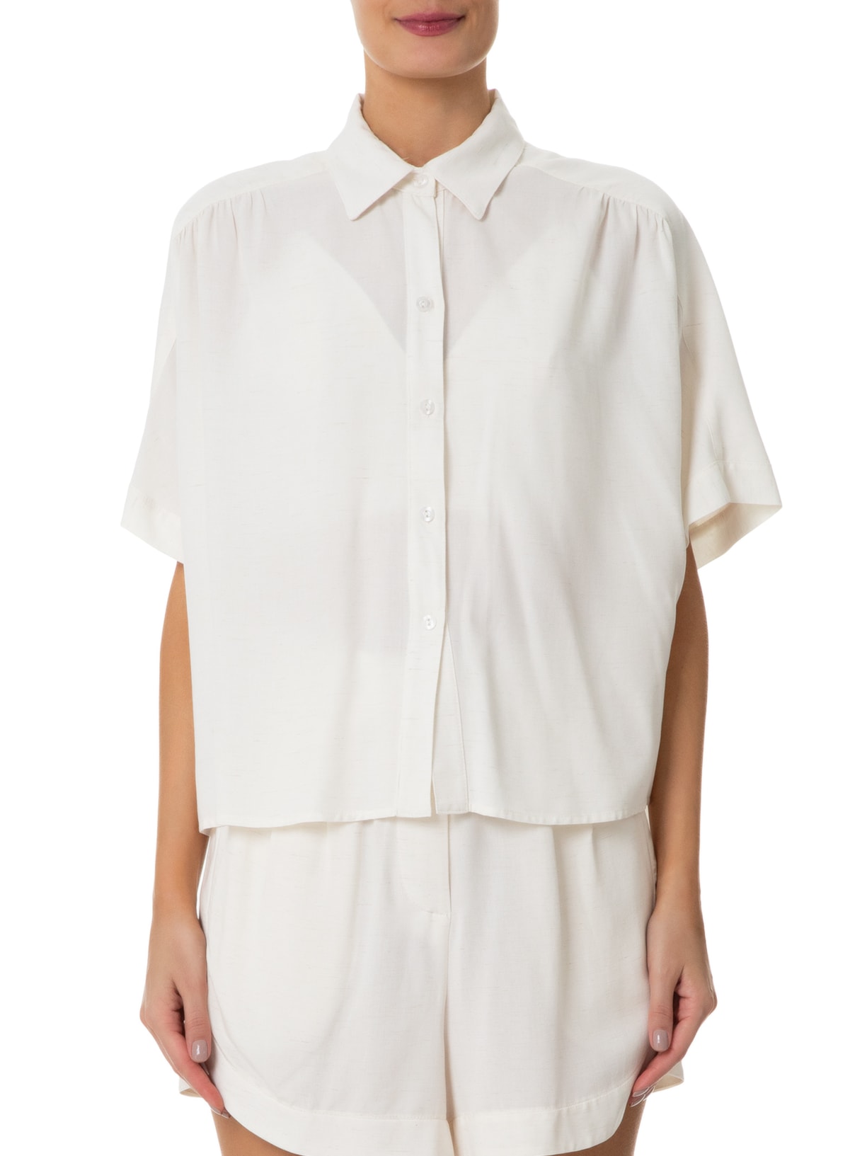 Camisa Feminina Ombro Deslocado Off White Dress To