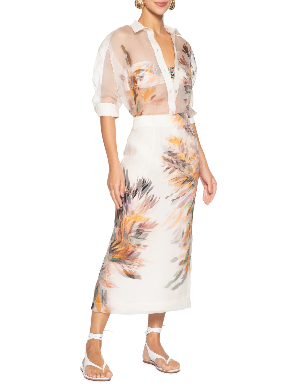 Camisa Feminina Organza Comfort Bege Lenny Niemeyer