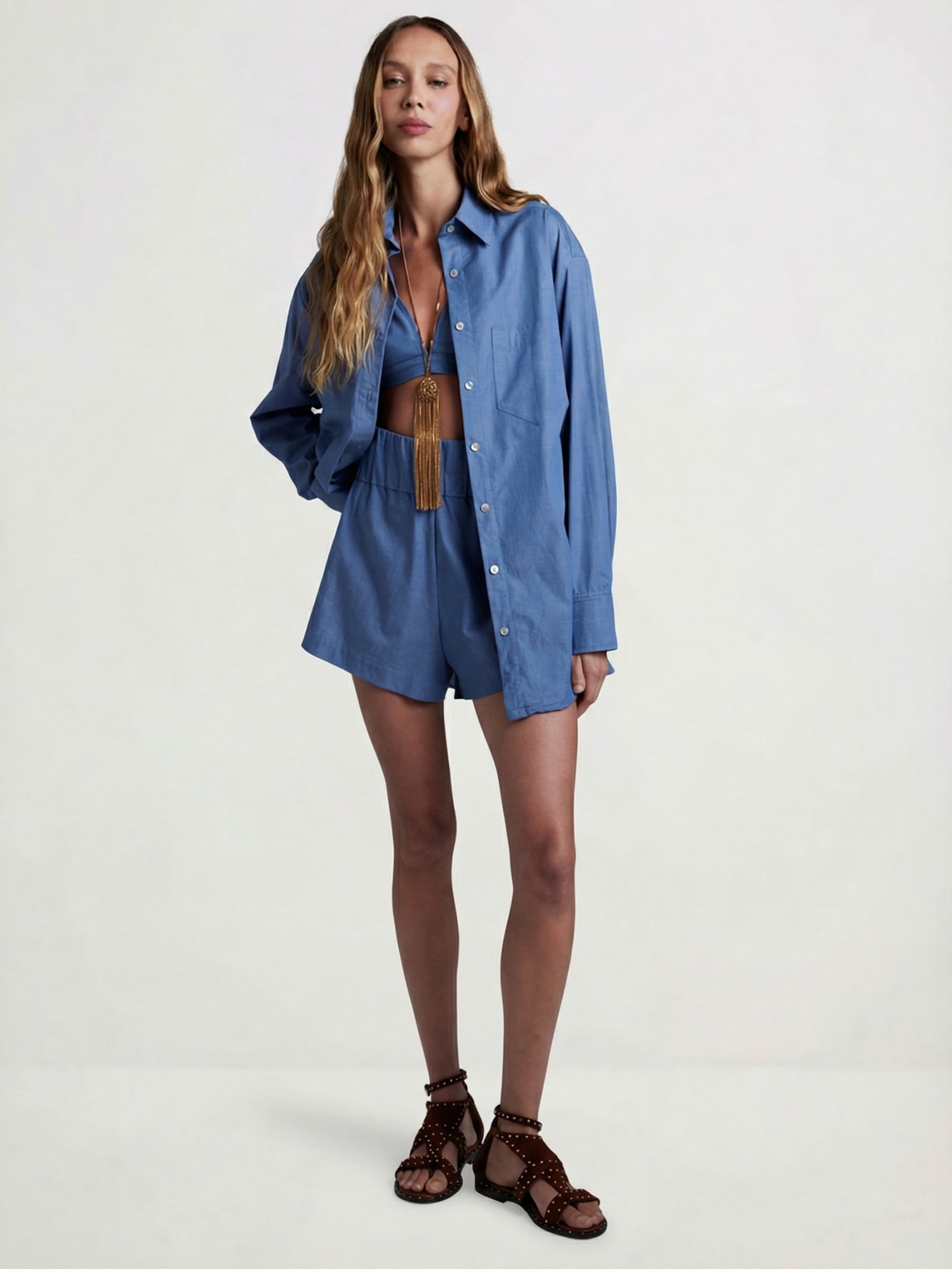 Camisa Feminina Over Azuade Azul Mixed