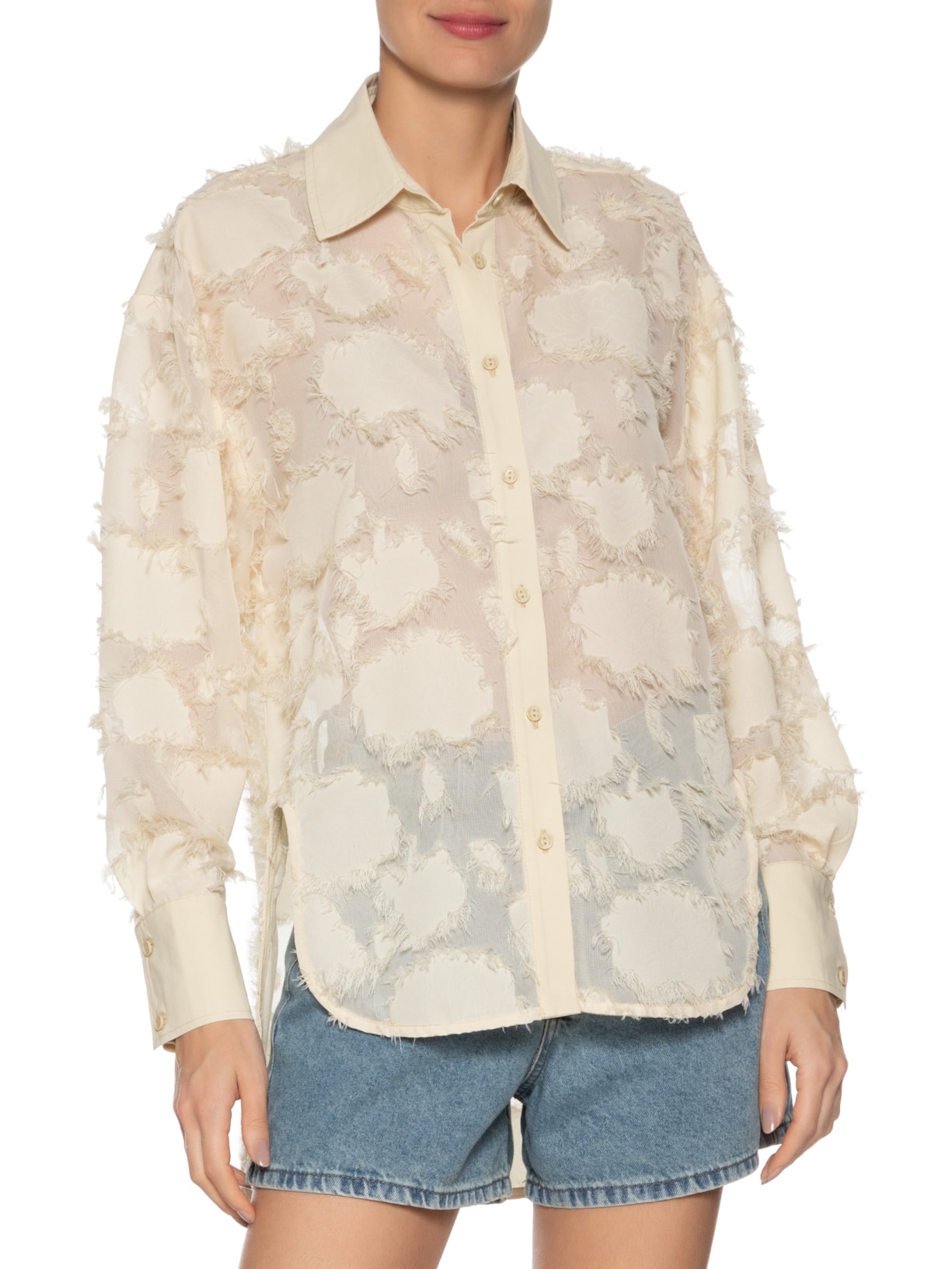 Camisa Feminina Over Fiore Bege Animale Jeans