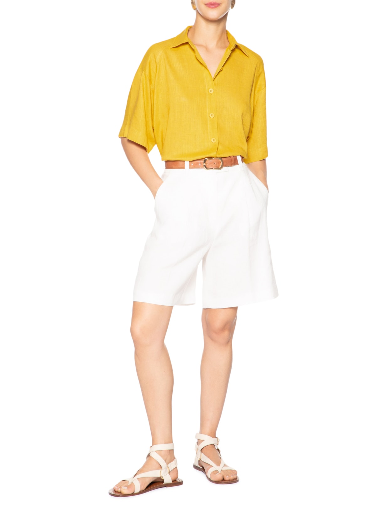 Camisa Feminina Oversized Amarelo Basiq
