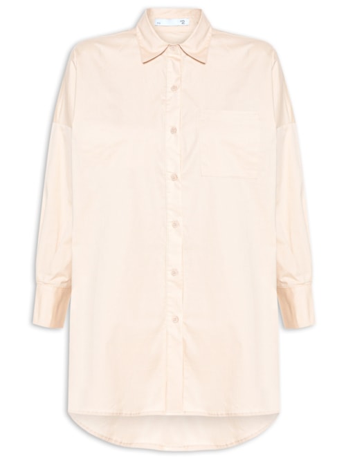 Camisa Feminina Oversized com Aberturas - Bege
