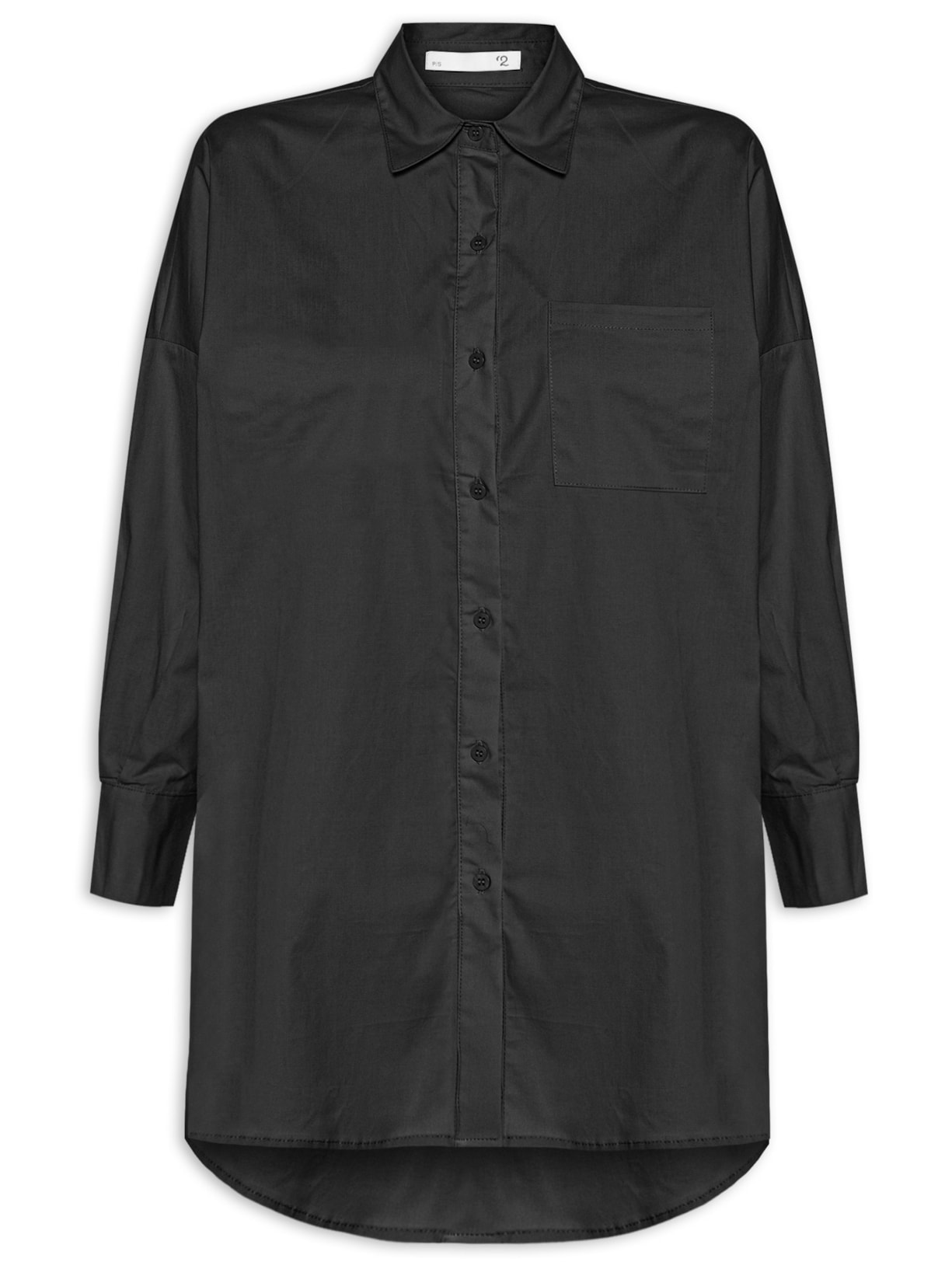Camisa Feminina Oversized com Aberturas - Preto