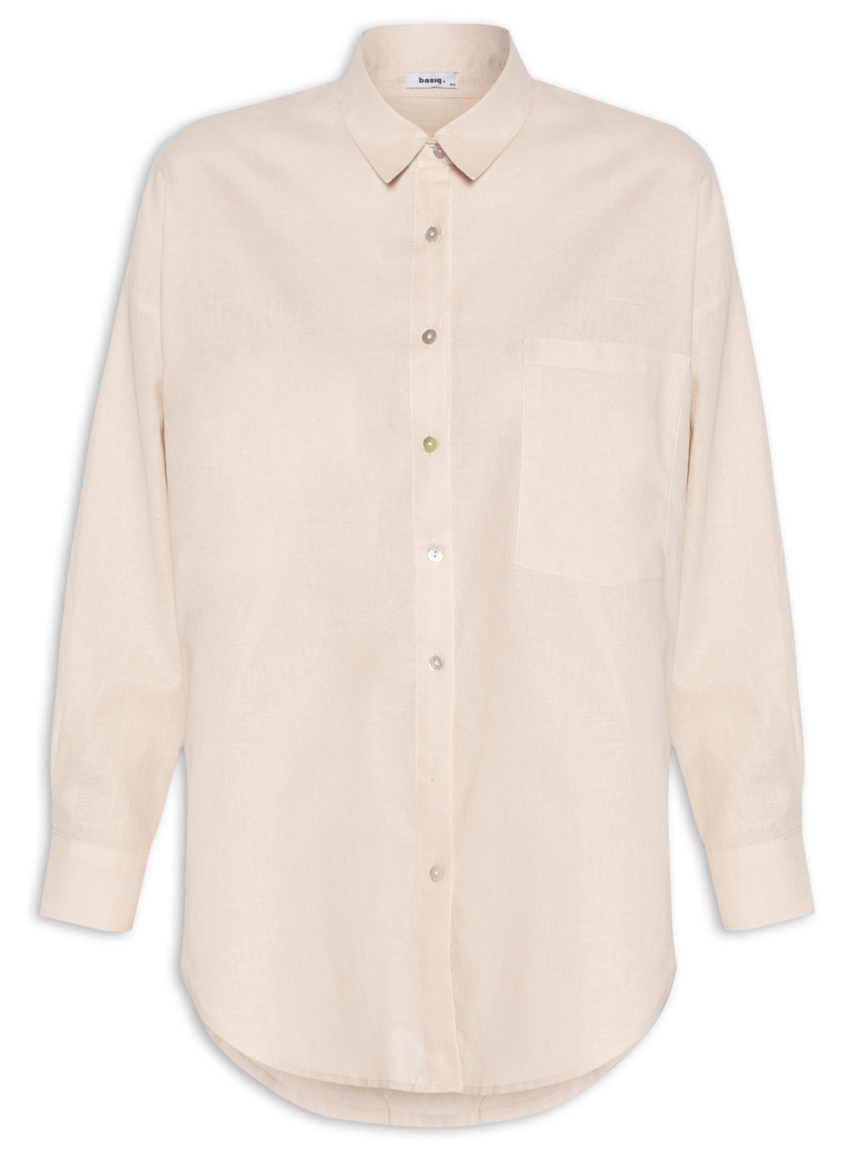 Camisa Feminina Oversized Com Bolso - Bege