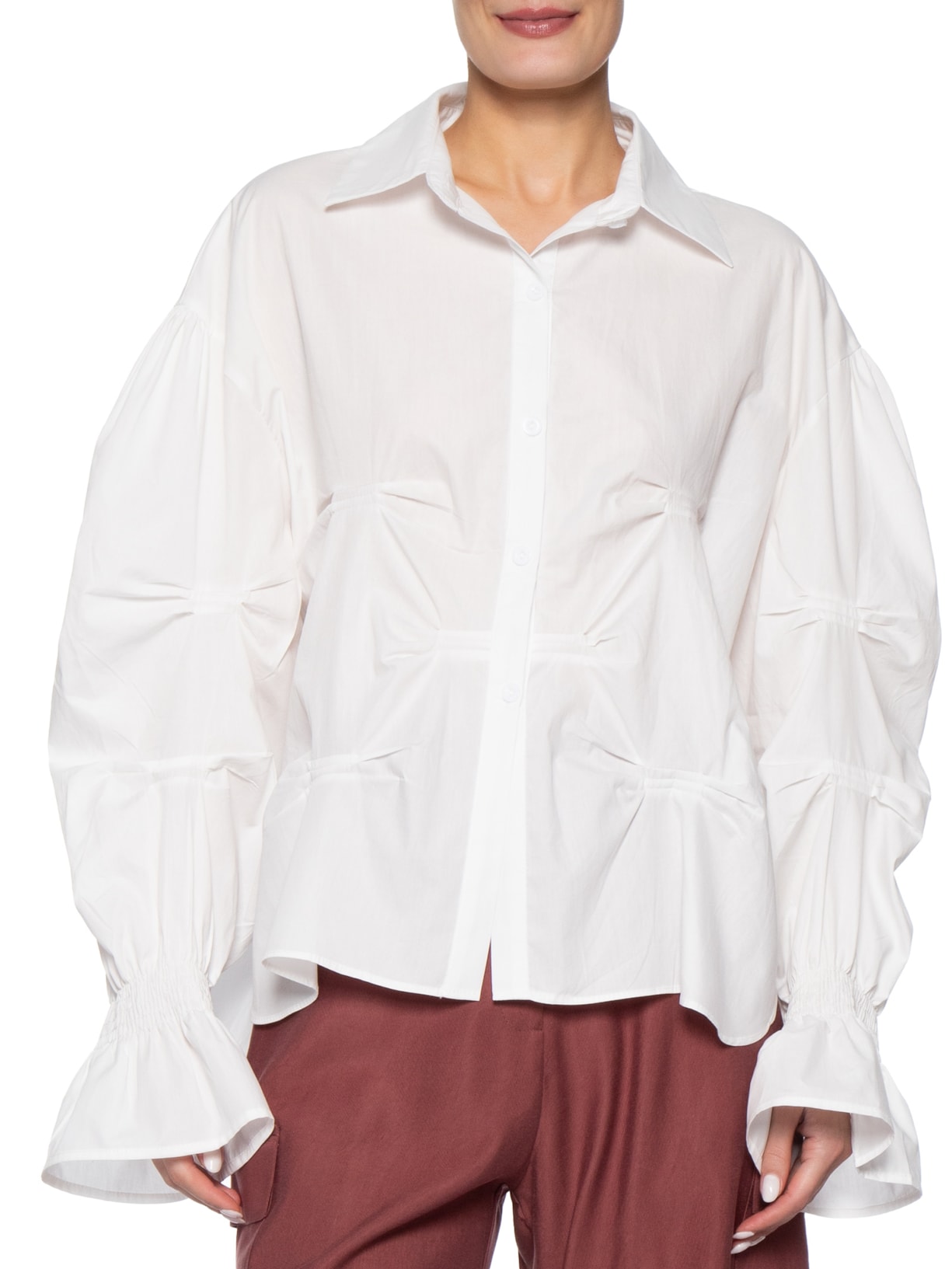 Camisa Feminina Oversized Com Pregas Off White '2Essential