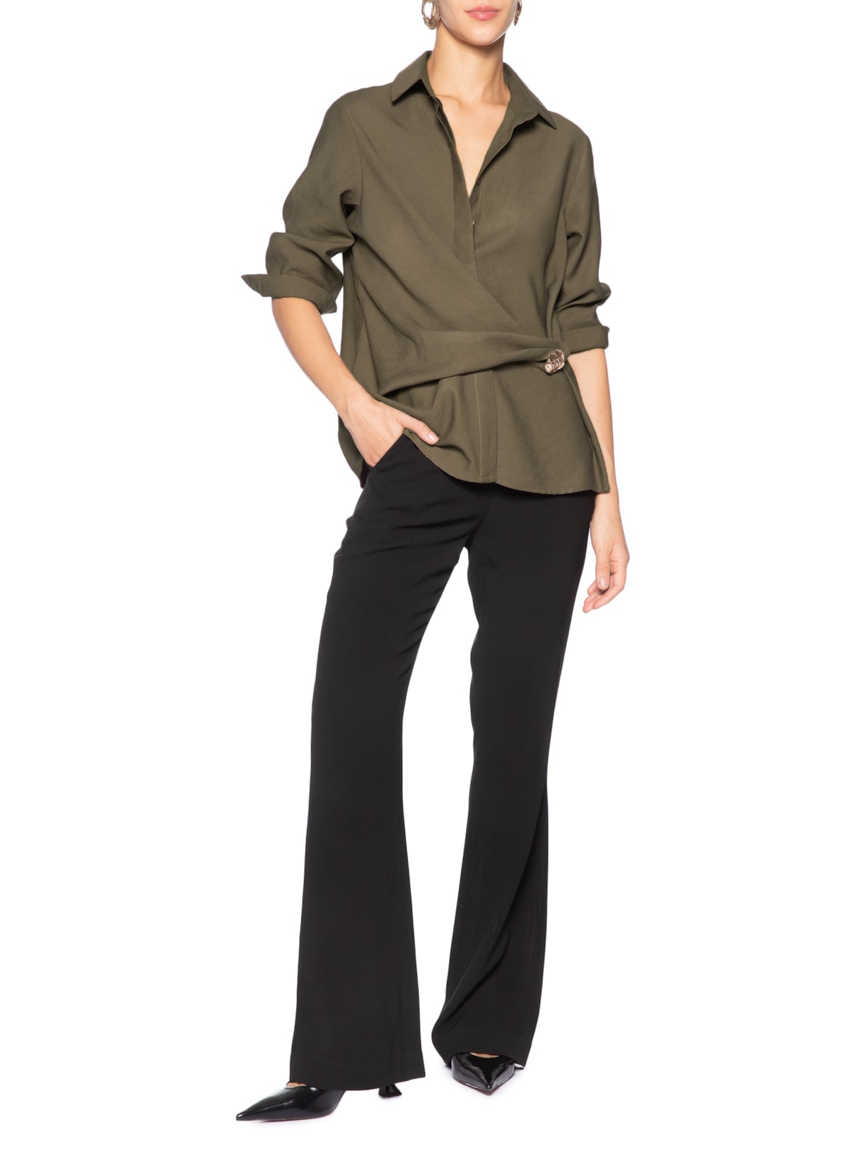 Camisa Feminina Oversized Com Transpasse Marrom '2Essential