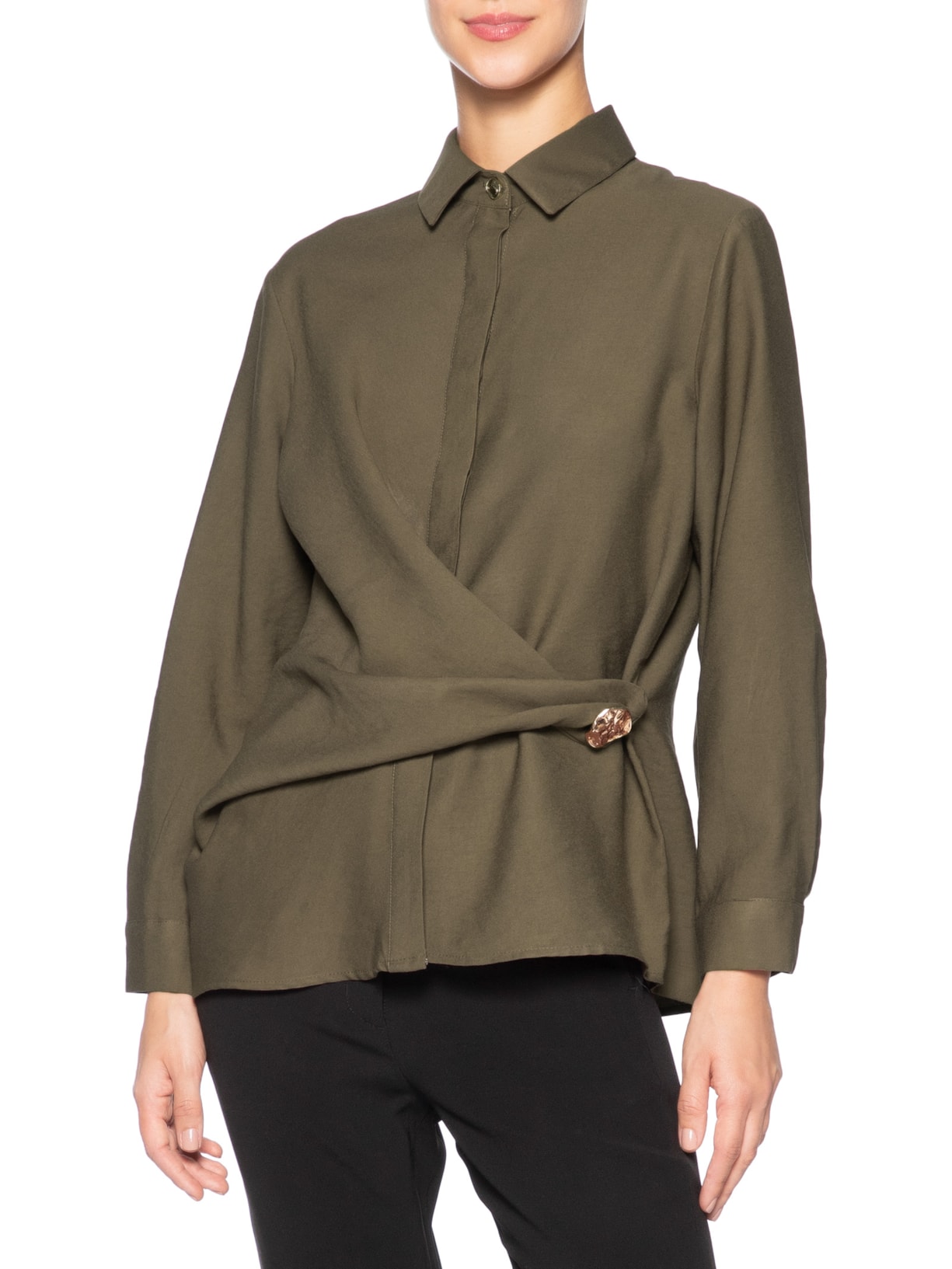 Camisa Feminina Oversized Com Transpasse Marrom '2Essential
