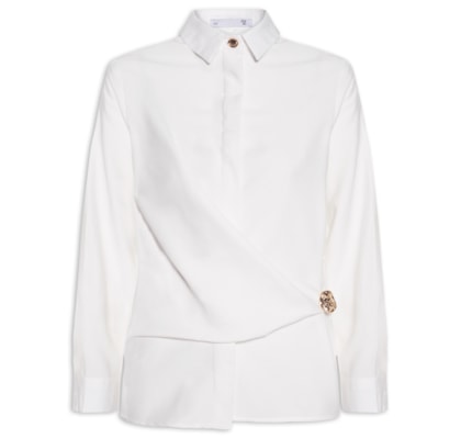 Camisa Feminina Oversized Com Transpasse - Off White