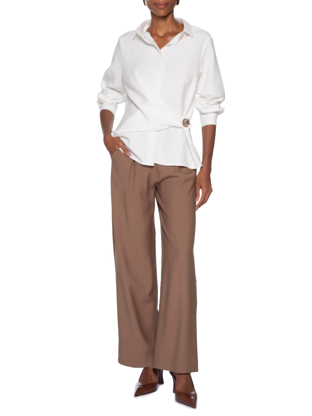 Camisa Feminina Oversized Com Transpasse Off White '2Essential