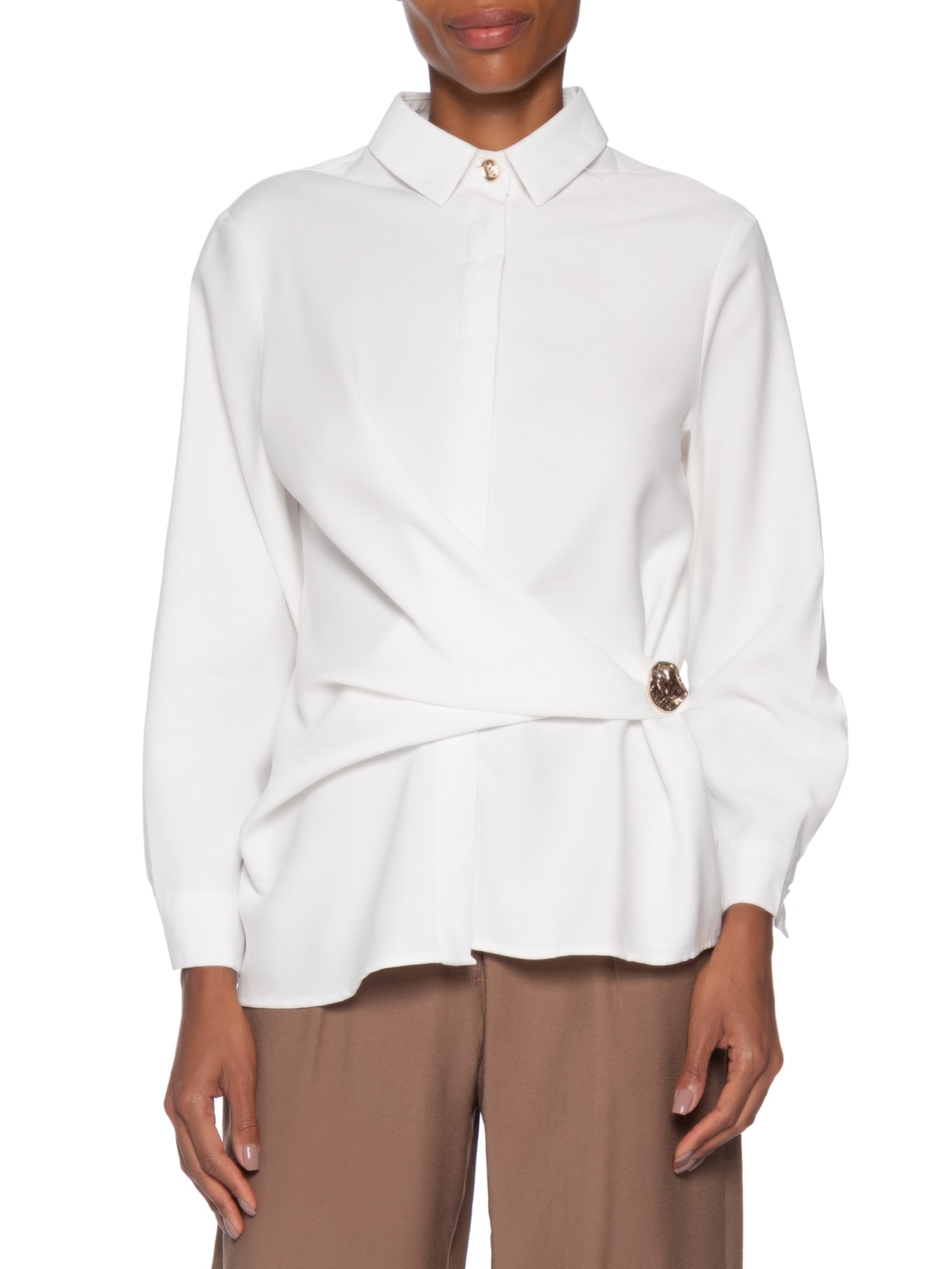 Camisa Feminina Oversized Com Transpasse Off White '2Essential