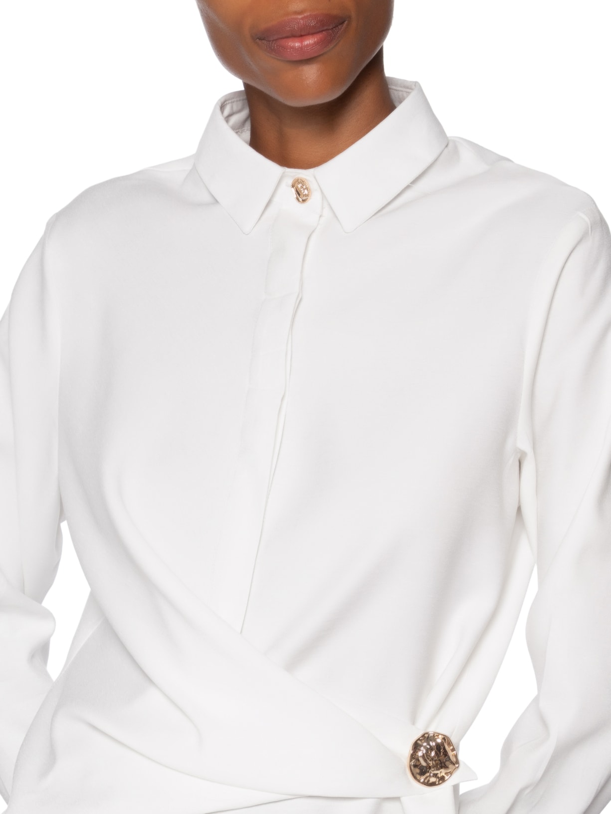 Camisa Feminina Oversized Com Transpasse Off White '2Essential