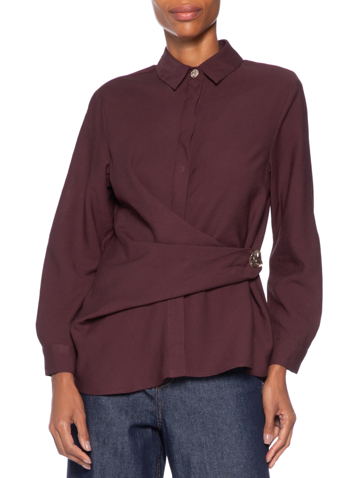 Camisa Feminina Oversized Com Transpasse Vermelho '2Essential