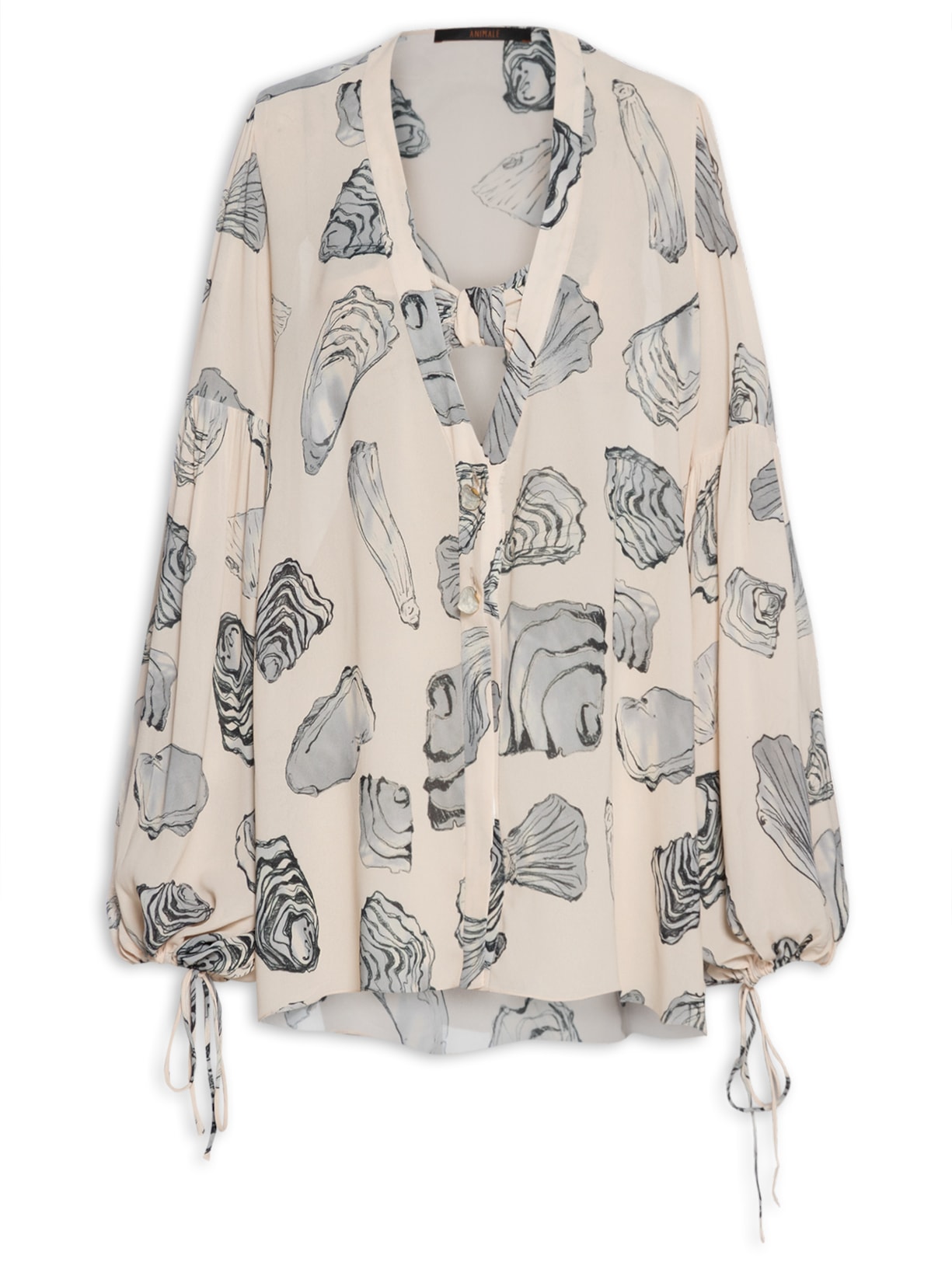 Camisa Feminina Oversized De Georgette Estampado - Bege