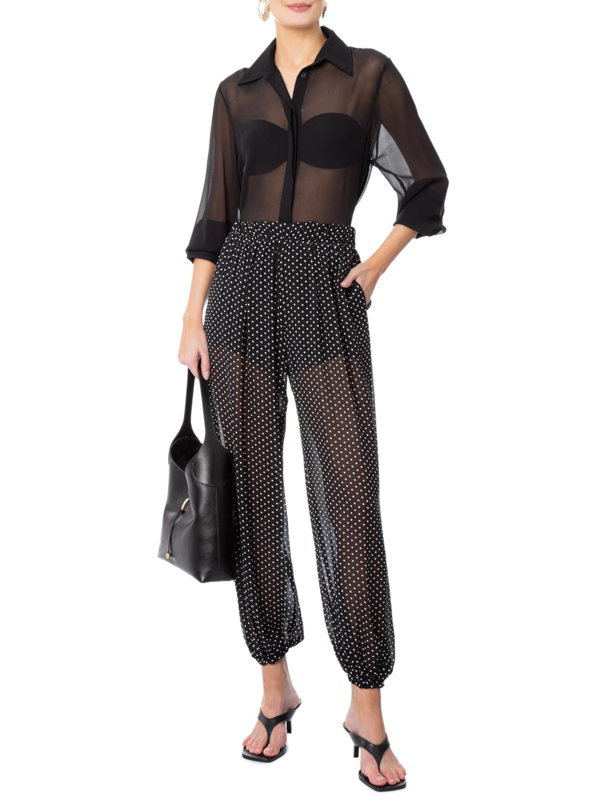 Camisa Feminina Oversized Em Seda Pura Preto '2Essential