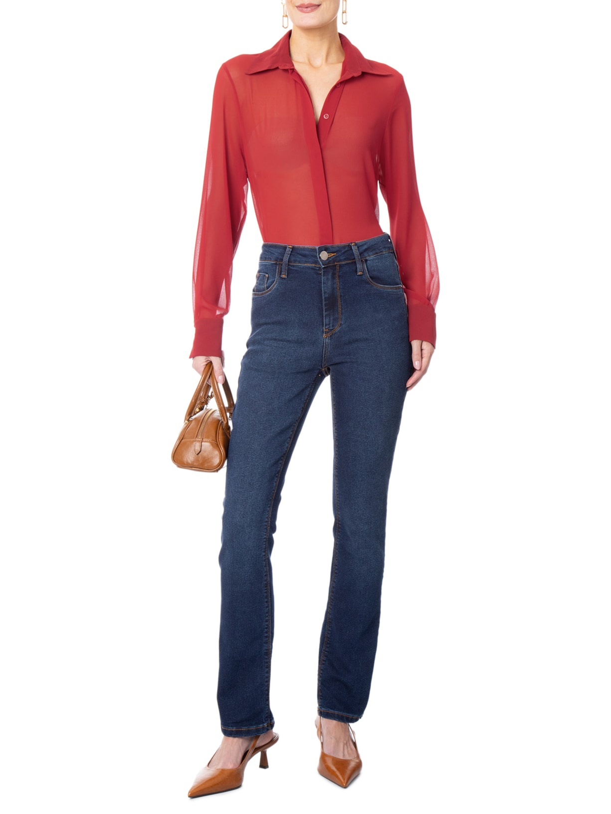 Camisa Feminina Oversized Em Seda Pura Vermelho '2Essential