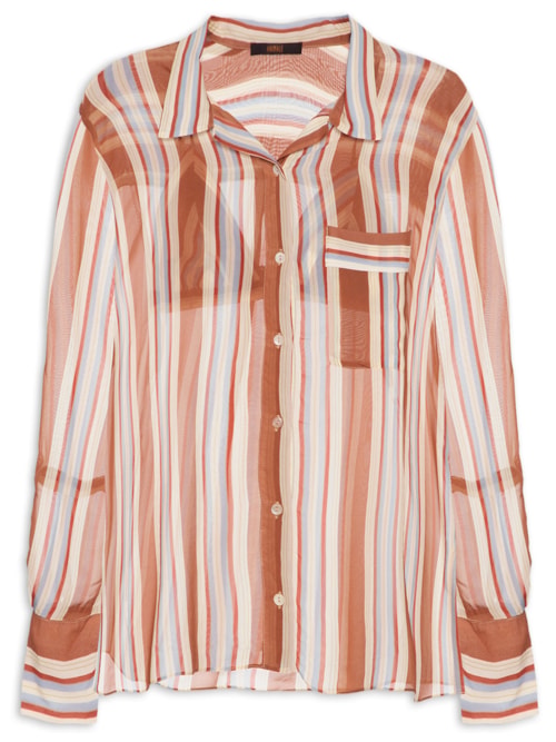 Camisa Feminina Oversized Listra Bordada - Azul