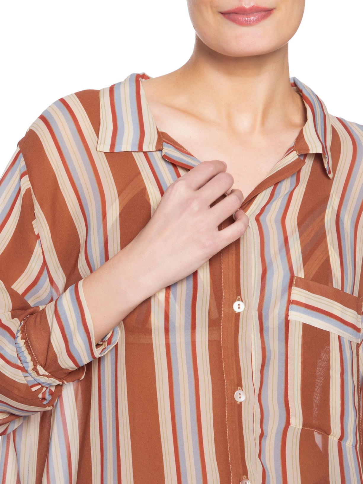 Camisa Feminina Oversized Listra Bordada Azul Animale