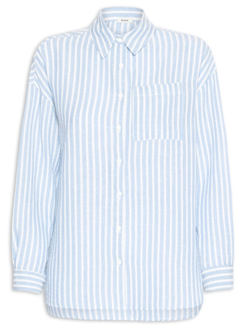 Camisa Feminina Oversized Listrada - Azul