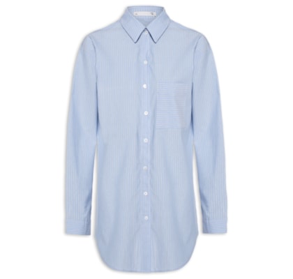 Camisa Feminina Oversized Listrada - Azul