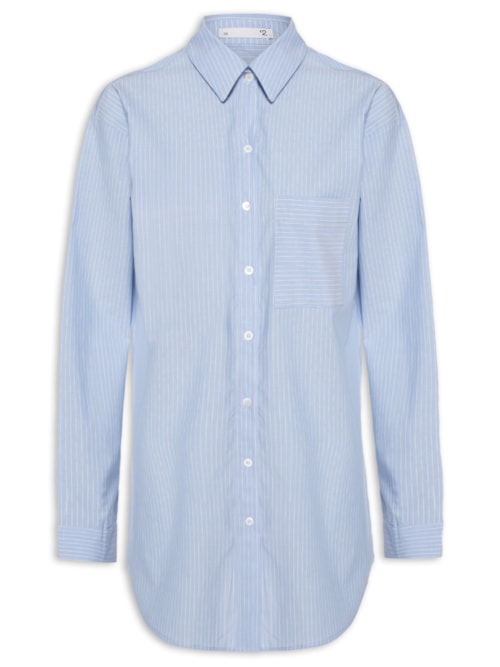 Camisa Feminina Oversized Listrada - Azul