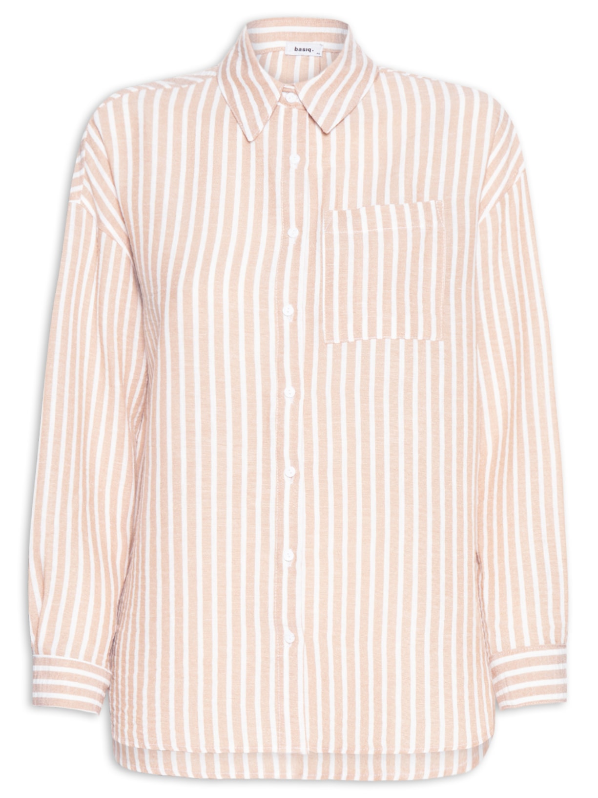 Camisa Feminina Oversized Listrada - Bege