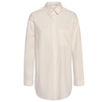 Camisa Feminina Oversized Listrada - Bege