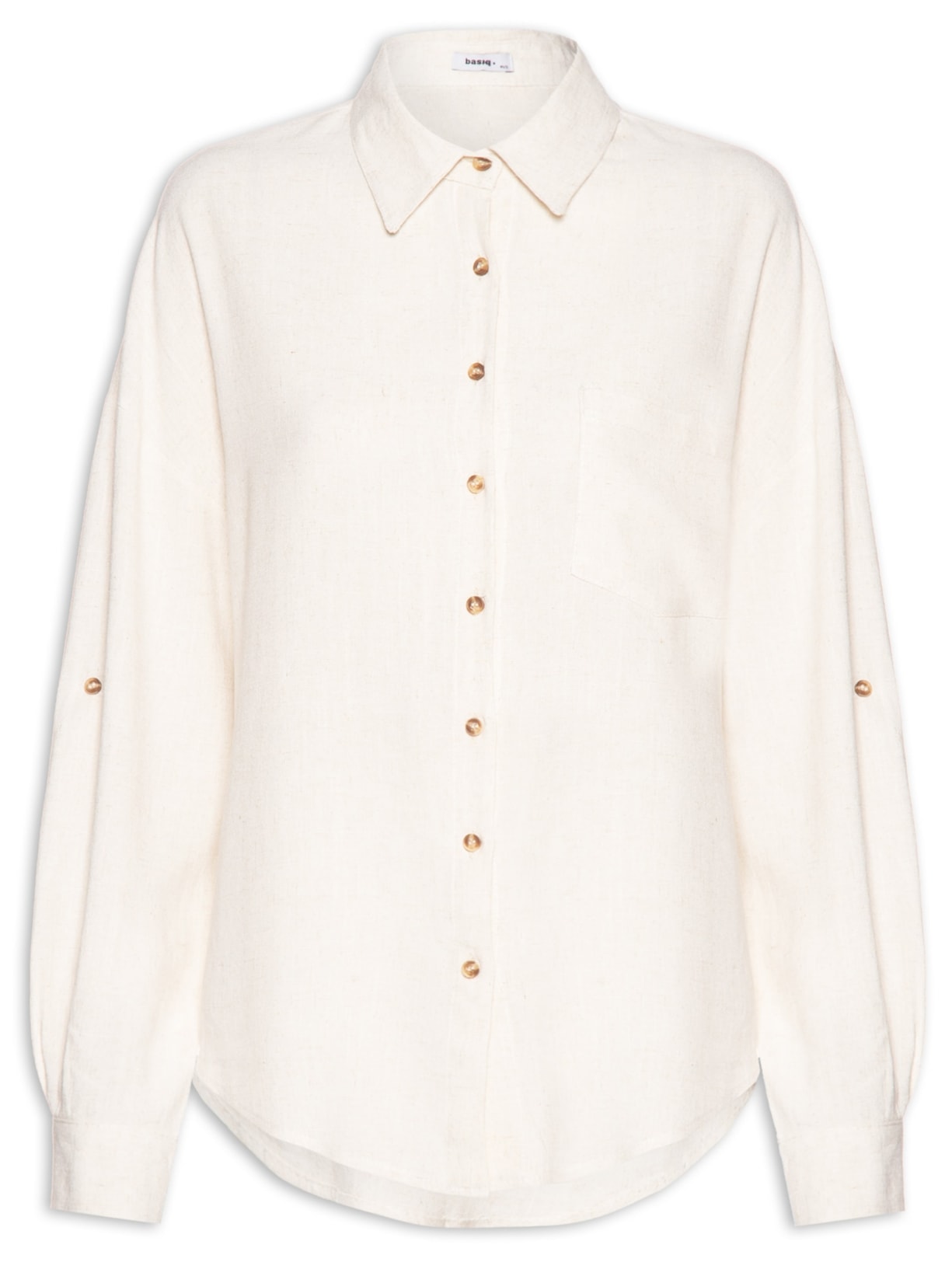 Camisa Feminina Oversized Manga Com Martingale - Bege