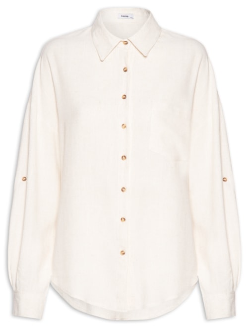 Camisa Feminina Oversized Manga Com Martingale - Bege