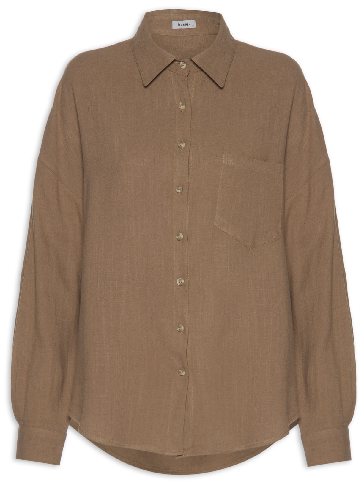 Camisa Feminina Oversized Manga Com Martingale - Marrom