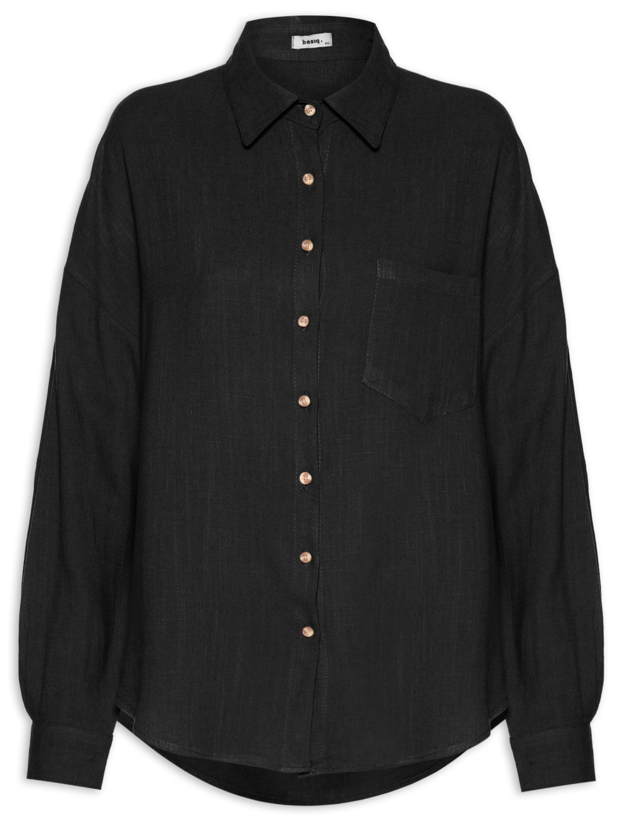 Camisa Feminina Oversized Manga Com Martingale - Preto