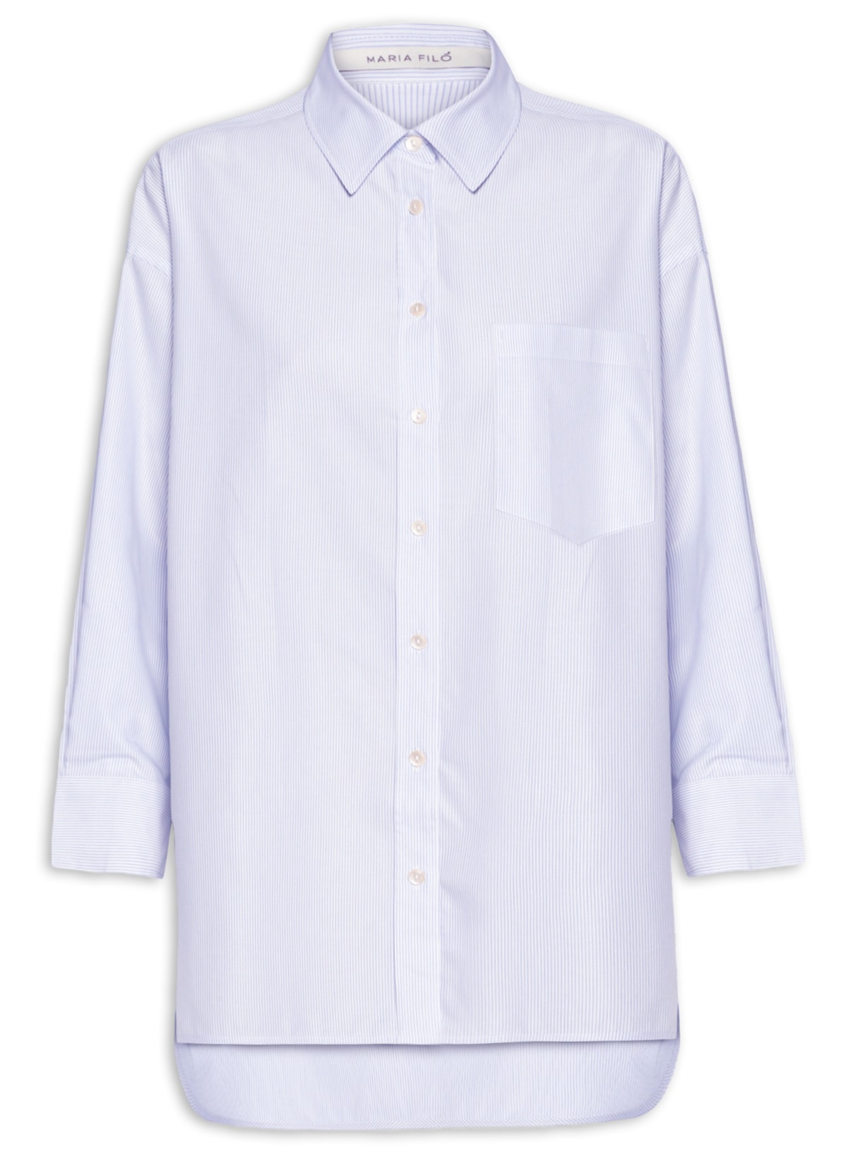 Camisa Feminina Oversized Risca Azul Maria Filó