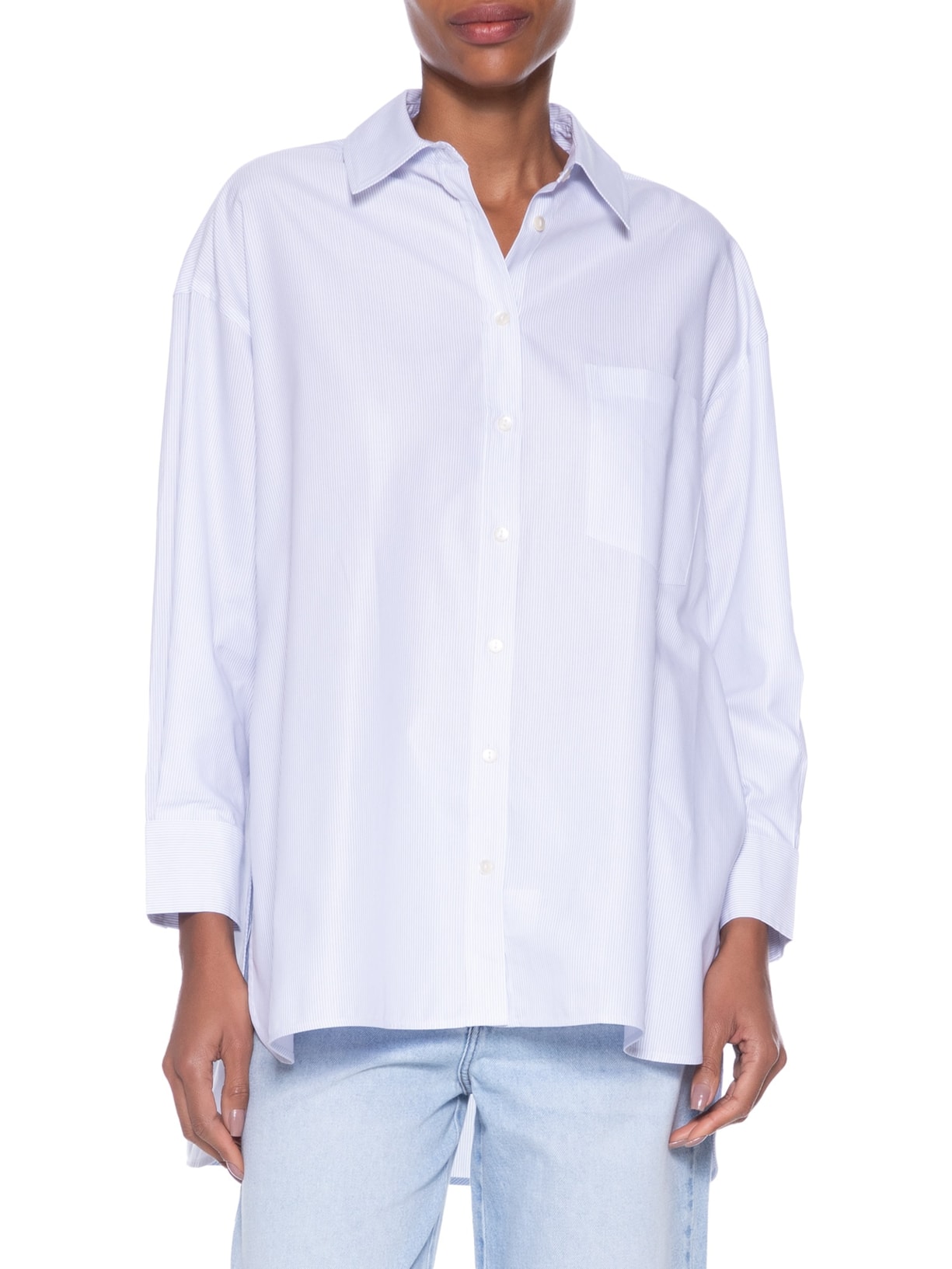 Camisa Feminina Oversized Risca Azul Maria Filó