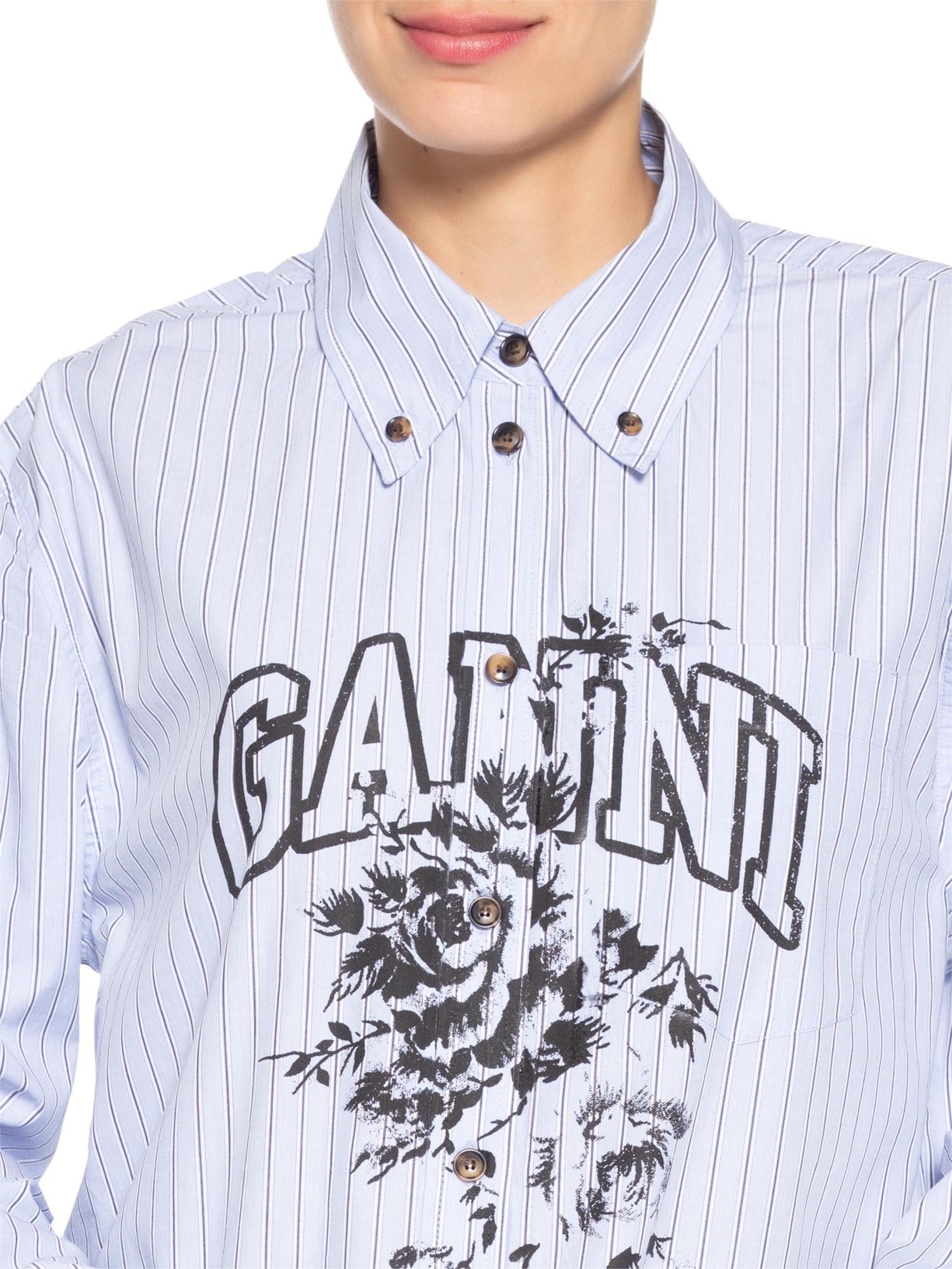 Camisa Feminina Oversized Stripe Cotton Azul Ganni