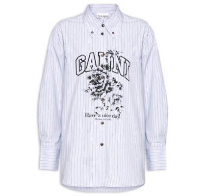 Camisa Feminina Oversized Stripe Cotton - Azul