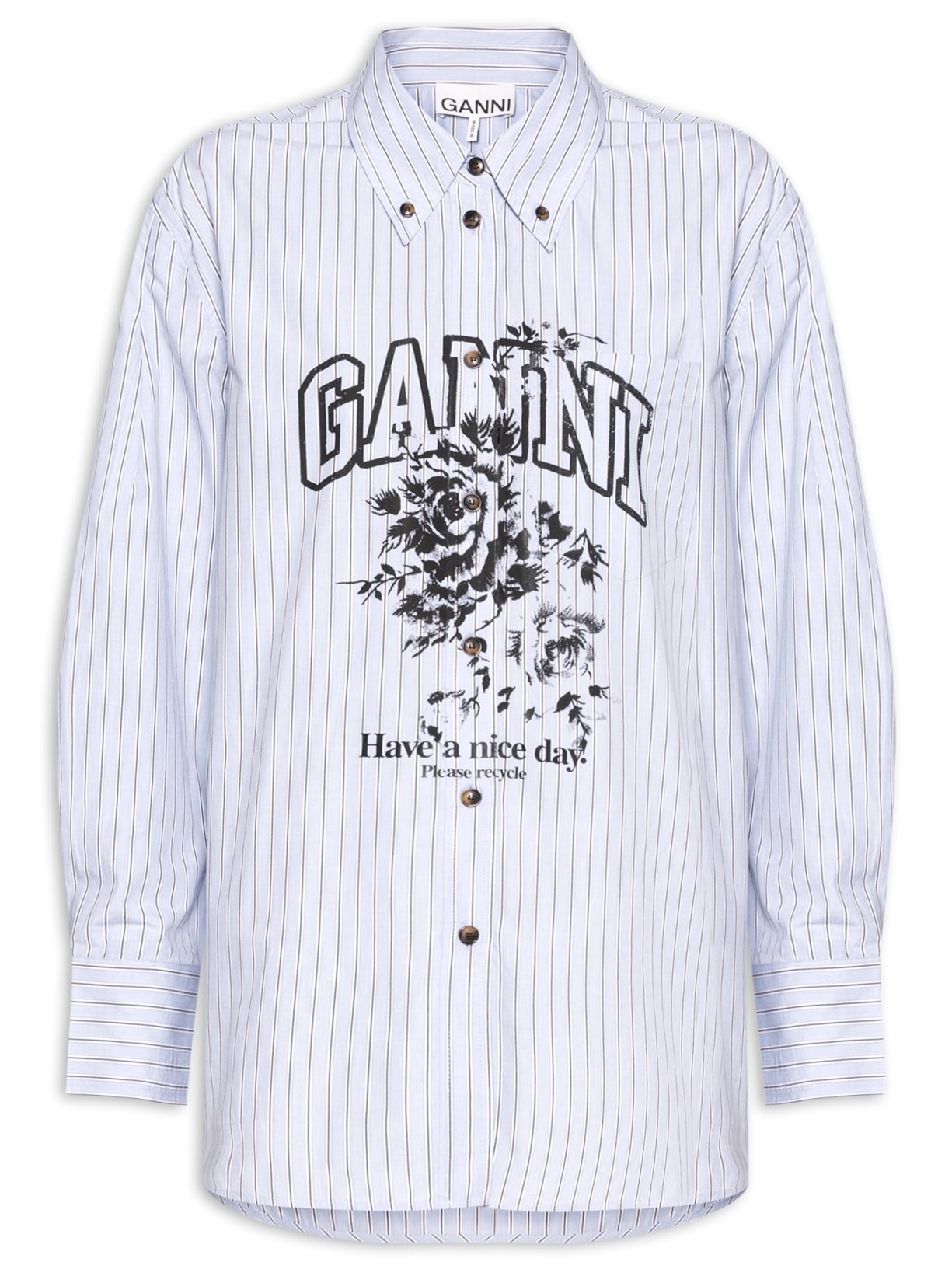 Camisa Feminina Oversized Stripe Cotton - Azul