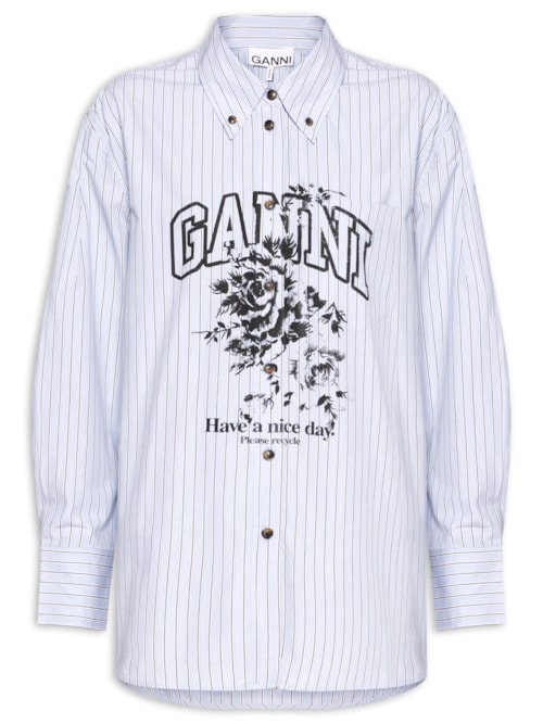 Camisa Feminina Oversized Stripe Cotton - Azul