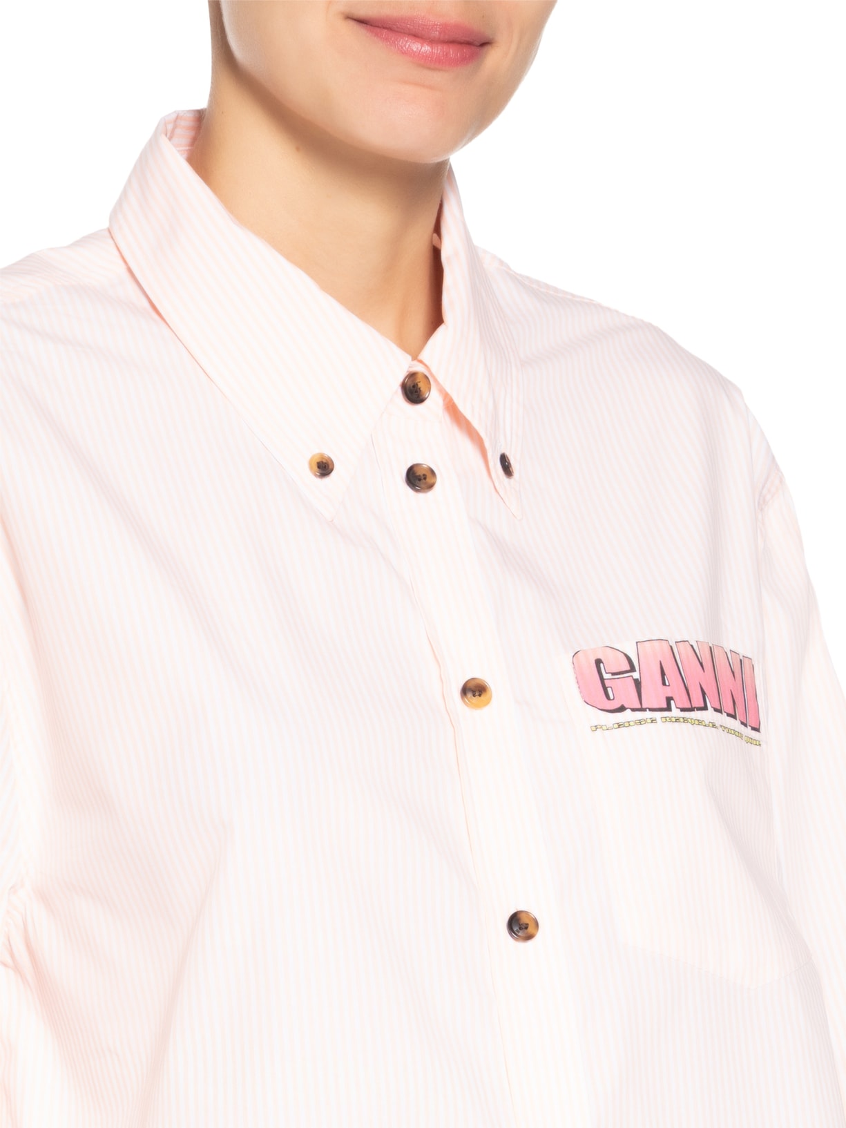 Camisa Feminina Oversized Stripe Cotton Rosa Ganni