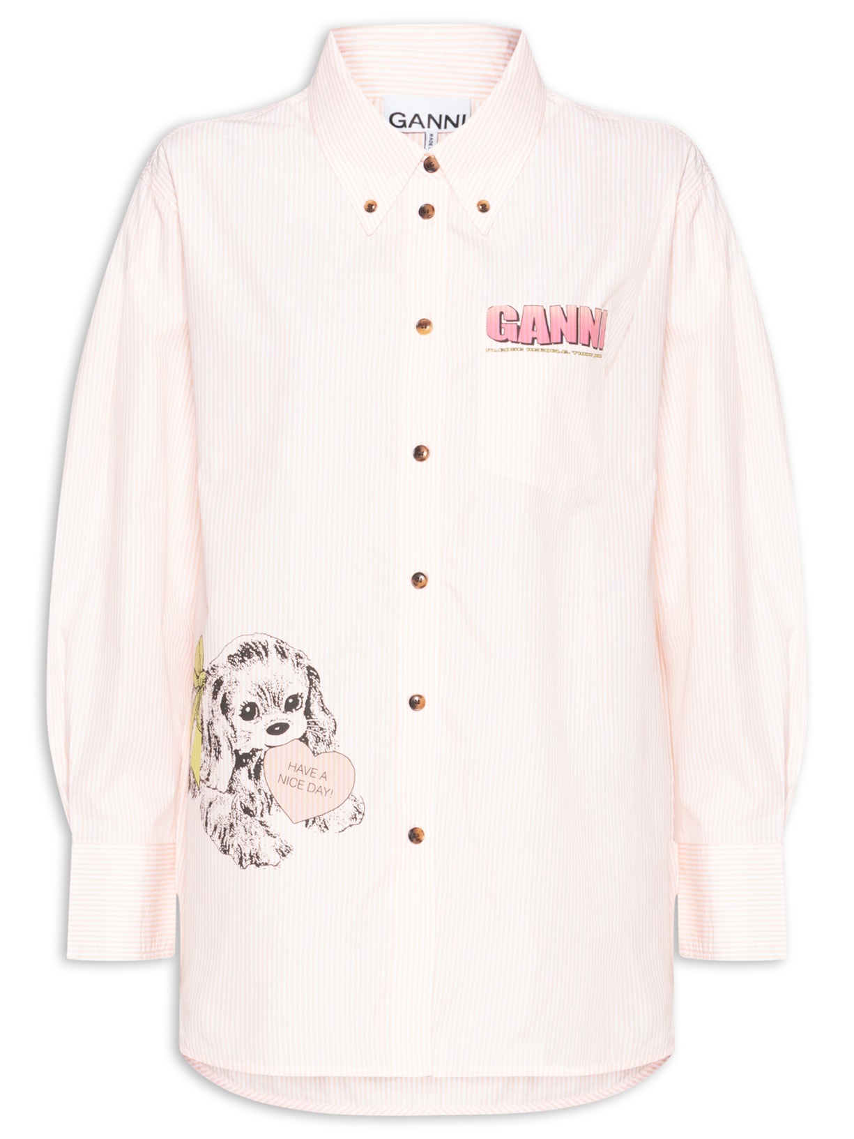 Camisa Feminina Oversized Stripe Cotton Rosa Ganni