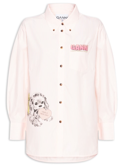 Camisa Feminina Oversized Stripe Cotton - Rosa