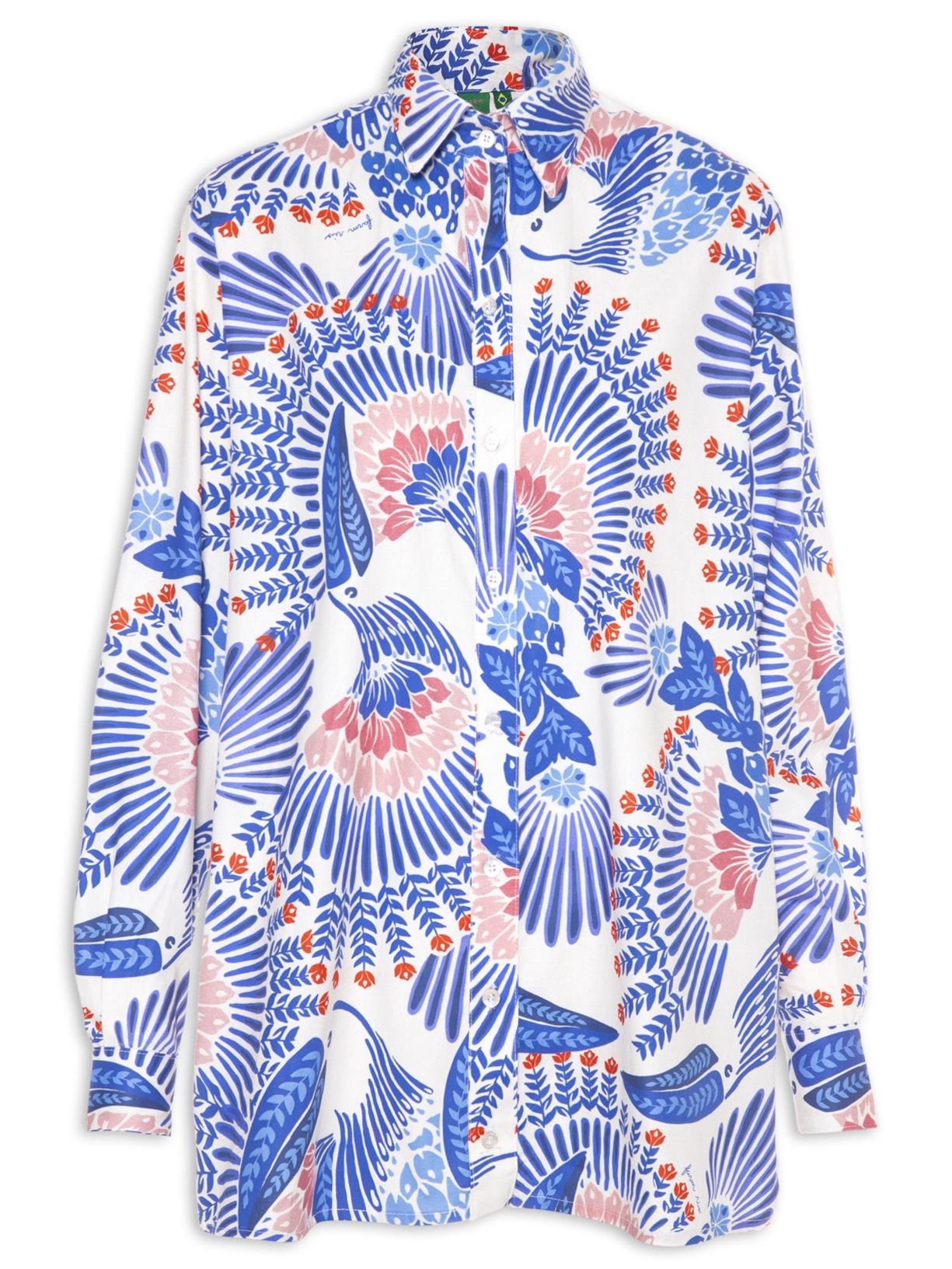 Camisa Feminina Oversized Tucano Em Flor - Azul